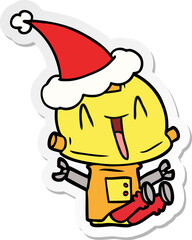 sticker cartoon of a robot wearing santa hat