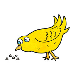 textured cartoon bird pecking seeds