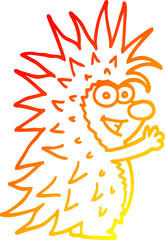 warm gradient line drawing cartoon spiky hedgehog