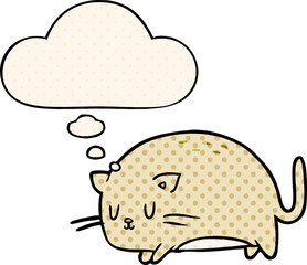 cute cartoon cat and thought bubble in comic book style
