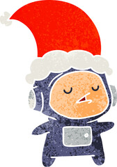 christmas retro cartoon of kawaii astronaut