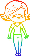 rainbow gradient line drawing cartoon angry woman