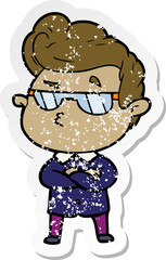 distressed sticker of a cartoon cool guy