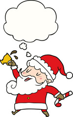 cartoon santa claus with hot cocoa and thought bubble