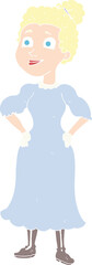 flat color illustration of a cartoon victorian woman in dress