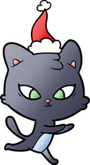 cute gradient cartoon of a cat wearing santa hat