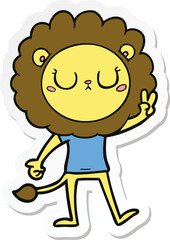 sticker of a cartoon lion giving peac sign