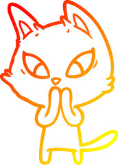warm gradient line drawing confused cartoon cat