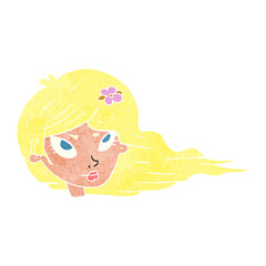 retro cartoon woman with blowing hair
