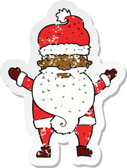 retro distressed sticker of a cartoon grumpy santa