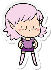 sticker of a happy cartoon elf girl