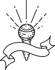 banner with black line work tattoo style microphone