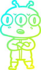 cold gradient line drawing cartoon three eyed alien