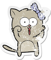 distressed sticker of a cartoon cat