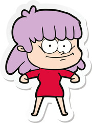 sticker of a cartoon smiling woman