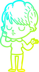 cold gradient line drawing cartoon woman