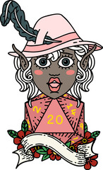 elf bard with natural twenty dice roll illustration