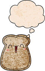 cute cartoon slice of toast and thought bubble in grunge texture pattern style