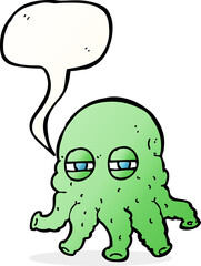 cartoon alien face with speech bubble