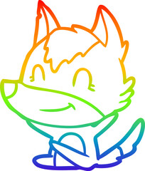 rainbow gradient line drawing friendly cartoon wolf