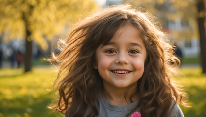 Little girl smiling portrait on the street day