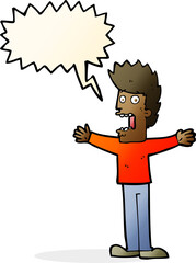 cartoon terrified man with speech bubble