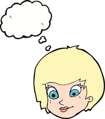 cartoon female face with thought bubble