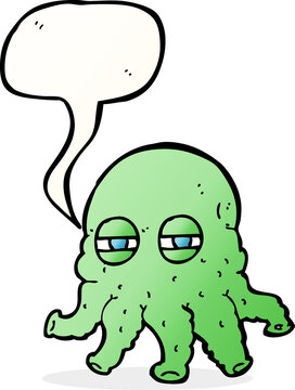 cartoon alien face with speech bubble