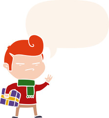 cartoon cool guy and fashion hair cut and speech bubble in retro style