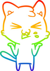 rainbow gradient line drawing cartoon cat hissing