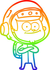 Fototapeta premium rainbow gradient line drawing happy astronaut cartoon