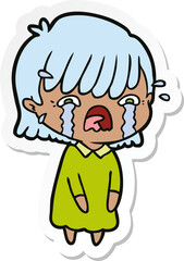 sticker of a cartoon girl crying