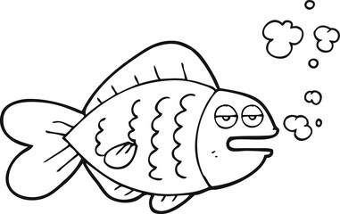 black and white cartoon funny fish