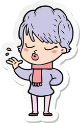 sticker of a cartoon woman with eyes shut