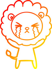 warm gradient line drawing cartoon crying lion