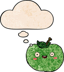 cartoon apple and thought bubble in grunge texture pattern style