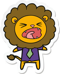 sticker of a cartoon lion in business clothes