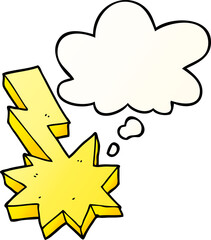 cartoon lightning strike and thought bubble in smooth gradient style