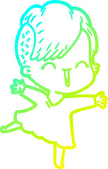 cold gradient line drawing cartoon happy hipster girl