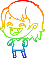 rainbow gradient line drawing cartoon laughing vampire girl