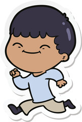 sticker of a cartoon happy boy