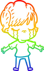rainbow gradient line drawing cartoon woman crying