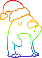 rainbow gradient line drawing cute cartoon christmas penguin
