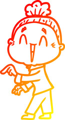 warm gradient line drawing cartoon happy old lady