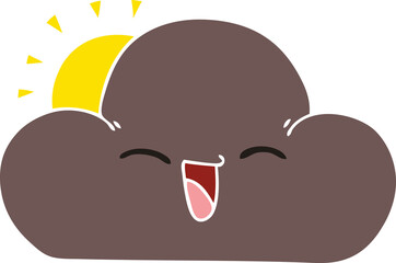 quirky hand drawn cartoon sun and happy storm cloud