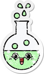 distressed sticker of a cute cartoon test tube