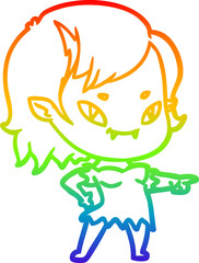 rainbow gradient line drawing cartoon friendly vampire girl pointing