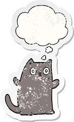 cartoon cat and thought bubble as a distressed worn sticker