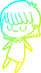 cold gradient line drawing cartoon woman