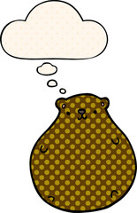 cartoon bear and thought bubble in comic book style